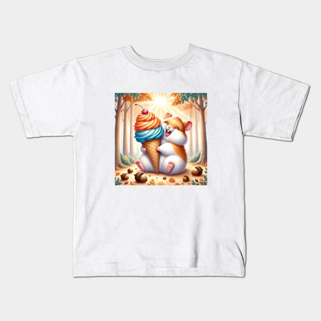 Fluffy Hamster Eating Ice Cream Kids T-Shirt by TooplesArt